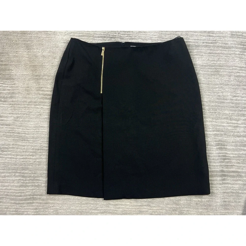Calvin Klein Skirt‎ Womens 12 Black Faux Wrap Zip Pencil Polyester Blend NWT